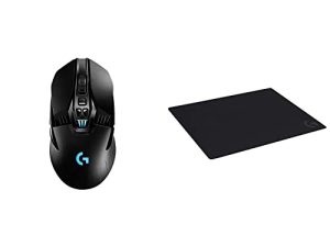 ماوس الألعاب اللاسلكي Logitech G903 Lightspeed Lightsync RGB ، لوحة ماوس ألعاب كبيرة الحجم من القماش الأسود Logitech G640 ، مُحسّنة لمستشعرات الألعاب ، ملحقات ألعاب Mac والكمبيوتر الشخصي