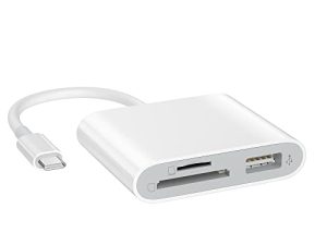 قارئ بطاقات USB C إلى SD مع USB 3.0 Thunderbolt إلى Micro SD TF قارئ بطاقات 3 في 1 USB-C إلى محول بطاقة ذاكرة الكاميرا مهايئ USB لأجهزة MacBook Pro / Air iMac M1 iPad Pro XPS13 / 15 RRSITIAU (أبيض)