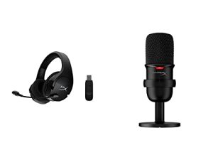 HyperX Cloud Stinger Core - سماعة رأس لاسلكية للألعاب و SoloCast - ميكروفون ألعاب USB مكثف ، للكمبيوتر الشخصي ، PS4 ، PS5 و Mac ، مستشعر النقر لكتم الصوت ، نمط قلبي قطبي