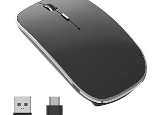 ماوس لاسلكي هالبيلت قابل للشحن وماوس لاسلكي صامت قابل للشحن USB وماوس لاسلكي من النوع C مزدوج الوضع 3 قابل للتعديل DPI لأجهزة الكمبيوتر المحمول ، Mac ، MacBook ، Android ، الكمبيوتر الشخصي (أسود Q23S)