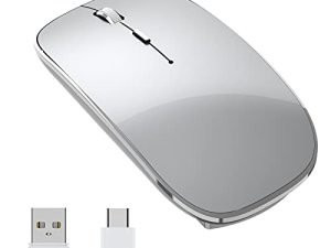 ماوس لاسلكي هالبيلت قابل للشحن وماوس لاسلكي صامت قابل للشحن USB وماوس لاسلكي من النوع C مزدوج الوضع 3 قابل للتعديل DPI لأجهزة الكمبيوتر المحمول ، Mac ، MacBook ، Android ، PC (رمادي Q23S)