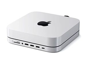 حامل ومحور Satechi Type-C مع حاوية SSD - يناسب M.2 SATA SSD ، ومنفذ بيانات USB-C ، وقارئات بطاقة Micro / SD ، ومنفذ USB-A ومقبس سماعة الرأس - متوافق مع Mac Studio ، 2020 Mac Mini M1 (فضي)