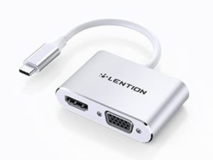 محول LENTION USB C إلى HDMI و VGA ، متوافق مع مخرج AV رقمي يصل إلى 4K / 30Hz 2021-2016 MacBook Pro 13/15/16 ، جهاز Mac Air / iPad Pro الجديد ، Surface ، المزيد ، معتمد من برنامج التشغيل الثابت (CB-C51s ، فضي)
