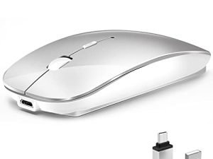 ماوس لاسلكي Vxeei لأجهزة الكمبيوتر المحمول ، وماوس بلوتوث لأجهزة MacBook Pro / Air / Mac / iPad / Chromebook / الكمبيوتر - وضع مزدوج الشحن (USB 2.4 جيجا هرتز + بلوتوث 5.2) ماوس لاسلكي صامت مع محول USB C