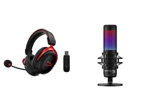 HyperX Cloud II Wireless - سماعة ألعاب للكمبيوتر الشخصي ، PS4 / PS5 و QuadCast S - ميكروفون مكثف USB RGB للكمبيوتر الشخصي ، PS4 ، PS5 و Mac ، حامل للصدمات مضاد للاهتزاز ، 4 أنماط قطبية ، Discord