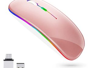 ماوس بلوتوث لاسلكي ، فأرة بلوتوث قابلة لإعادة الشحن (بلوتوث 5.1 + USB) 2.4 جيجا هرتز ماوس مكتب ضوئي محمول , ماوس بلوتوث لماك بوك إير ، ماك بوك برو ، ماك ، كمبيوتر ، كمبيوتر ، كمبيوتر محمول ، سطح المكتب (ذهبي وردي)