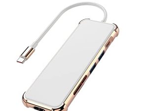 USB C Hub HDMI و USB C إلى USB 3.0 وقارئ بطاقات SD لأجهزة Mac و MacBook Pro / Air M1 و Mac Air / iPad Pro / Surface الجديد ومحول USB C Hub متعدد المنافذ ومحول USB-C لتوصيل الطاقة من النوع C (ذهبي وردي)
