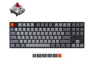 Keychron K8 87 Keys Tenkeyless لوحة مفاتيح ميكانيكية لاسلكية قابلة للتبديل السريع ، متعددة المهام ، سلكية من النوع C ، لوحة مفاتيح بلوتوث للألعاب بإضاءة خلفية بيضاء بنظام التشغيل Mac Windows مع مفتاح أحمر بصري Gateron
