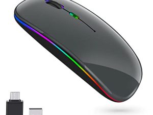 ماوس LED لاسلكي بتقنية البلوتوث ، ماوس بلوتوث قابل لإعادة الشحن (بلوتوث 5.1 + USB) 2.4 جيجا هرتز ماوس مكتب بصري محمول , ماوس لاسلكي لماك بوك إير ، ماك بوك برو ، ماك ، كمبيوتر ، كمبيوتر ، كمبيوتر محمول ، سطح المكتب (رمادي)