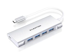 LENTION USB C Hub مع 4 منافذ USB 3.0 وشحن من النوع C متوافق مع 2022-2016 MacBook Pro و New Mac Air و New Surface و Chromebook والمزيد ، محول متعدد المنافذ معتمد من النوع C (CB-C31 ، فضي)