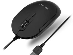 ماوس كمبيوتر سلكي ، Macally Silent USB Mouse - ماوس USB نحيف ومضغوط لأجهزة كمبيوتر Apple Mac أو Windows PC / كمبيوتر محمول / سطح مكتب - مصمم بمستشعر بصري ومفتاح DPI - بسيط - أسود
