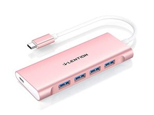 موزع USB C من LENTION مزود بـ 4 منافذ USB 3.0 وشحن من النوع C متوافق مع 2022-2016 MacBook Pro و New Mac Air و New Surface و Chromebook والمزيد ، محول متعدد المنافذ من النوع C معتمد من النوع C (CB-C31 ، ذهبي وردي)