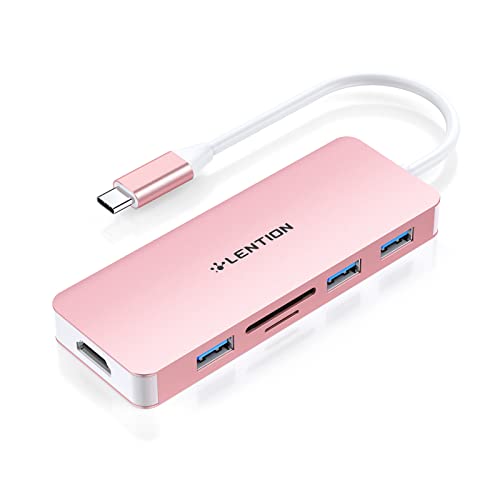 LENTION USB C Hub مع 4K HDMI ، 3 USB 3.0 ، قارئ بطاقات SD / Micro SD متوافق مع 2022-2016 MacBook Pro ، جديد Mac Air / Surface ، محول متعدد المنافذ معتمد للسائق (CB-C18 ، ذهبي وردي) LENTION USB C Hub مع 4K HDMI ، 3 USB 3.0 ، قارئ بطاقات SD / Micro SD متوافق مع 2022-2016 MacBook Pro ، جديد Mac Air / Surface ، محول متعدد المنافذ معتمد للسائق (CB-C18 ، ذهبي وردي)
