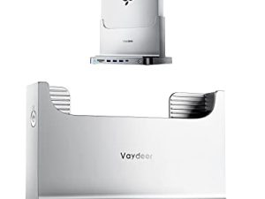 VAYDEER Mac Mini Stand Silver ABS Plastic Dock for Mac Mini ، 8-in-1 Dock Station Holder with power adapter ، USB 3.0 Ports / Type C Hub لنقل البيانات TF / SD Card Reader HDD / SSD Slot Audio Jack