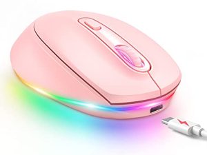 ماوس بلوتوث من seenda ، ماوس لاسلكي فائق الهدوء قابل لإعادة الشحن (Bluetooth 3.0 / 5.0 + USB) مع أضواء قوس قزح LED للكمبيوتر المحمول والكمبيوتر المحمول Chromebook Mac Windows ، وردي ساخن