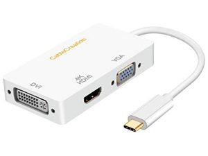 محول 3 في 1 USB C إلى VGA HDMI DVI ، كابل Creation USB Type C إلى HDMI VGA DVI Female Converter ، متوافق مع Galaxy S22 Ultra ، MacBook Pro 2020 ، Surface Book 2 ، Pixel ، Mac Mini 2018 ، XPS 15 ، أبيض