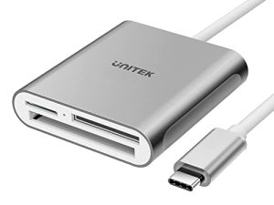 قارئ بطاقات Unitek USB C SD ، قارئ بطاقات ذاكرة فلاش من الألومنيوم بثلاث فتحات USB 3.0 من النوع C لجهاز USB C ، يدعم بطاقة ذاكرة فلاش مدمجة من SanDisk وبطاقة Lexar Professional CompactFlash - رمادي