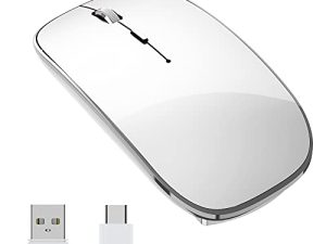 ماوس لاسلكي هالبيلت قابل للشحن وماوس لاسلكي صامت قابل للشحن USB وماوس لاسلكي من النوع C مزدوج الوضع 3 قابل للتعديل DPI لأجهزة الكمبيوتر المحمول ، Mac ، MacBook ، Android ، الكمبيوتر الشخصي (Q23S White)