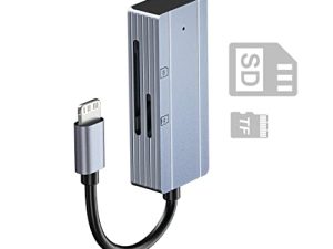قارئ بطاقات sunshot SD / TF لأجهزة iPhone / iPad ، محول قارئ بطاقة ذاكرة محمول يدعم قراءة وتشغيل بطاقة SD / TF ، لا يتطلب تطبيق ، سرعة نقل عالية (رمادي)