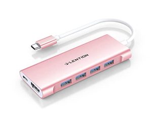 LENTION USB-C متعدد المنافذ Hub مع مخرج HDMI 4K ، 4 USB 3.0 ، متوافق مع شحن من النوع C 2022-2016 MacBook Pro ، جهاز Mac Air & Surface الجديد ، Chromebook ، المزيد ، محول برنامج تشغيل ثابت (CB-C35 ، ذهبي وردي)
