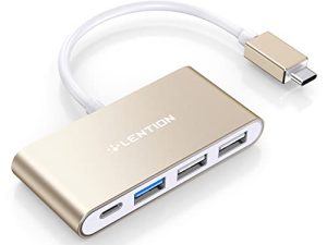 موزع LENTION 4 في 1 USB-C مع النوع C و USB 3.0 و USB 2.0 متوافق مع 2022-2016 MacBook Pro 13/14/15/16 و Mac Air / Surface الجديد و ChromeBook والمزيد ومحول شحن وتوصيل متعدد المنافذ (CB -C13 ، ذهبي)