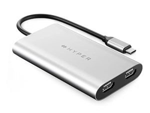 HyperDrive 4K Dual HDMI Adapter for M1 MacBook ، 3in1 USB C Hub: HDMI 4K 60Hz ، HDMI 4K 30Hz ، USB-C PD 100W لـ MacBook Pro / Air (M1 & Intel-Powered) ، Windows PC ، Chromebook