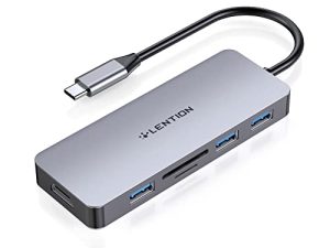 LENTION USB C Hub مع 4K HDMI ، 3 USB 3.0 ، قارئ بطاقات SD / Micro SD متوافق مع 2022-2016 MacBook Pro ، جهاز Mac Air / Surface جديد ، محول متعدد المنافذ معتمد للسائق (CB-C18 ، رمادي فلكي)