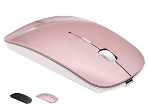 ماوس كمبيوتر بشاحن لاسلكي يعمل بالبلوتوث لجهاز كمبيوتر محمول MacBook Air Mac Pro لوحة Ipad للكمبيوتر الشخصي ، فأرة صغيرة صامتة صغيرة وقابلة لإعادة الشحن بالليزر هي عبارة عن ماوس بديل سلكي يستخدم على نطاق واسع لجهاز سطح المكتب Hp iMac (ذهبي وردي)