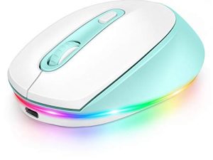 ماوس سيندا بلوتوث ، ماوس لاسلكي فائق الهدوء قابل لإعادة الشحن (بلوتوث 3.0 / 5.0 + USB) مع أضواء قوس قزح LED للكمبيوتر المحمول والكمبيوتر المحمول Chromebook Mac Windows ، أخضر نعناعي