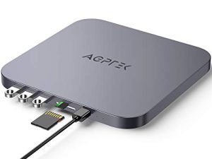 لوحة وصل من النوع C مع حاوية محرك أقراص ثابتة ومحطة إرساء AGPTEK USB-C وحامل لجهاز Mac Mini مع فتحة SATA SSD / HDD وقارئات بطاقات TF / SD USB 3.0 / 2.0 لجهاز Mac Mini 2018 أو أعلى