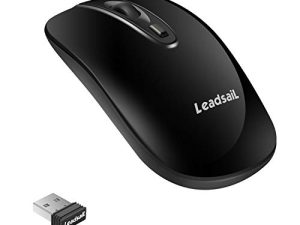 ماوس كمبيوتر لاسلكي من LeadsaiL ، ماوس USB نحيف محمول 2.4G ، ماوس لاسلكي بنقرة صامتة مع بطارية AA واحدة 3 مستويات قابلة للتعديل ، 4 أزرار فأرة كمبيوتر محمول لنظام Windows Mac PC Notebook (أسود فاتح)