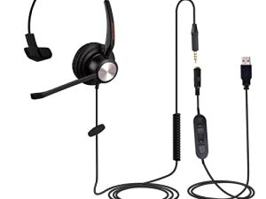 N / X One Ear 3.5 مم / USB سماعة رأس للكمبيوتر مع ميكروفون لإلغاء الضوضاء لأجهزة الكمبيوتر المحمول التعرف على صوت التنين ، تكبير ، فرق ، Ringcentral ، هاتف ناعم 3CX ، عمل مكتبي ، خفيف الوزن ومريح