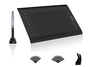 لوحات رسم رسومية HUION H610PRO V2 10x6 بوصة لوحة رسم رقمية للكمبيوتر / Mac ، 8192 وظيفة إمالة القلم الخالية من البطارية ، قفاز و 18 قلمًا متضمنًا