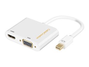 محول Mini DisplayPort إلى HDMI VGA ، CableCreation 2 في 1 Mini DP (Thunderbolt 2) محول متوافق مع MacBook و MacBook Pro و Mac Mini و Surface Pro 3/4/5/6 ، أبيض