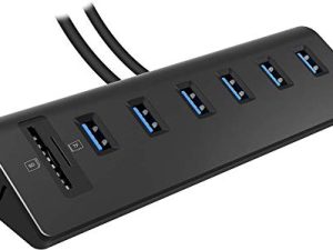 CATECK USB 3.0 Hub ، محور الألومنيوم مع 6 منافذ USB 3.0 + SD / TF بطاقة Solts + 5V / 4A مصدر طاقة عالي السعة لأجهزة Mac و Mac Book Air و Mac Pro و Mac Book Pro و Mac Book و Mac Mini وأجهزة الكمبيوتر وأجهزة الكمبيوتر المحمولة ( أسود)