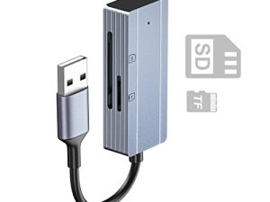 sunshot 2in1 USB SD / TF قارئ بطاقات ، محول قارئ بطاقة SD لجميع أجهزة الكمبيوتر أو الكمبيوتر المحمول مع منفذ USB A ، محول عارض الكاميرا Trail مع فتحات مزدوجة. التوصيل والتشغيل.