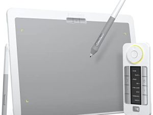 جهاز لوحي للرسم XENCELABS متوسط ، جهاز كمبيوتر لوحي للرسم مع 40 مفتاحًا سريعًا قابل للتخصيص ، جهاز لوحي بقلم رفيع للغاية بحجم 12 بوصة مع قلمين بدون بطارية ، ضغط 8192 مستوى لـ Win / Mac / Linux ، أبيض سديم