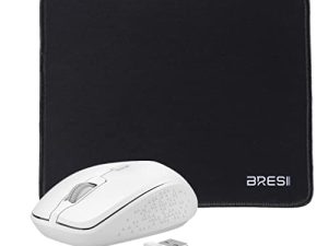 ماوس لاسلكي من BreSii ووسادة ماوس لاسلكية لأجهزة الكمبيوتر المحمول ، ماوس صامت 2.4G / BT تصميم منحنى مريح قابل للتعديل DPI و USB لجهاز Android PC Notebook Mac-White