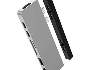 HyperDrive USB C Hub ، محول Mac Type-C Dual Hub لجهاز MacBook Pro Air 13 "15" 16 "iPad Pro ، أجهزة USB-C ، 7in2: USBC PD 100W 40Gbps ، 4K HDMI ، قارئ بطاقات microSD / SD ، 2xUSB 3.1 Sanho Space رمادي
