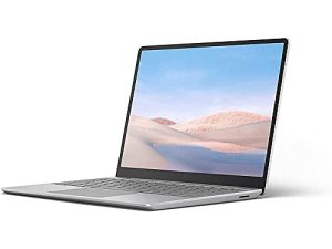كمبيوتر محمول Microsoft Surface Laptop Go 12.4 بوصة بشاشة تعمل باللمس ، معالج Intel Quad-Core i5-1035G1 ، وذاكرة وصول عشوائي 4 جيجا بايت ، و 64 جيجا بايت eMMC ، وكاميرا ويب ، و Win 10 ، وبلوتوث ، و Online Class Ready - Platinum