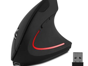 ماوس لاسلكي عمودي من Sunffice FIRSTMEMORY ، ماوس عمودي لاسلكي مريح ، 2.4G ماوس بصري عالي الدقة 800/1200 / 1600DPI للكمبيوتر الشخصي والكمبيوتر المحمول وجهاز Mac (ماوس مريح - قابل لإعادة الشحن)