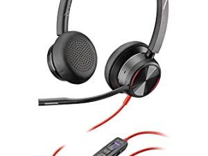 Poly - Blackwire 8225 سماعة رأس سلكية مع Boom Mic (Plantronics) - سماعة رأس للكمبيوتر (استريو) مزدوجة الأذن - USB-A للاتصال بجهاز الكمبيوتر / جهاز Mac - إلغاء الضوضاء النشط - يعمل مع Teams (معتمد) ، Zoom والمزيد
