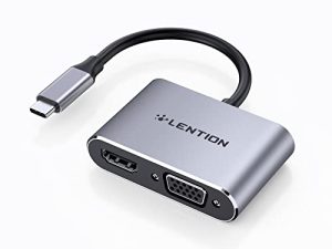 محول LENTION USB C إلى HDMI و VGA ، متوافق مع مخرج AV رقمي يصل إلى 4K / 30Hz 2021-2016 MacBook Pro 13/15/16 ، جهاز Mac Air / iPad Pro الجديد ، Surface ، المزيد ، معتمد من برنامج التشغيل الثابت (CB-C51s ، رمادي فلكي )