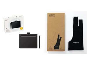 تابلت الرسم Wacom Intuos لجهاز Mac والكمبيوتر الشخصي وجهاز Chromebook و Android (صغير) مع برنامج متضمن - أسود (CTL4100) وقفاز رسم ، قفاز فني بإصبعين (عبوة واحدة)