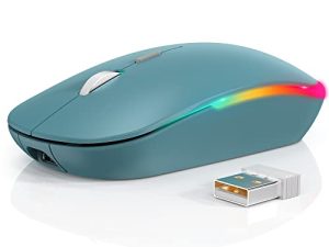 ماوس لاسلكي RGB ، ماوس WisFox 2.4G لاسلكي صامت قابل لإعادة الشحن ، 3 أوضاع (Bluetooth 5.0 / 3.0 + USB) ، ماوس LED مريح لأجهزة الكمبيوتر المحمول ، سطح المكتب ، Windows Mac iPad (أزرق داكن)