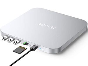 محور من النوع C مع حاوية محرك أقراص صلبة ، ومحطة إرساء AGPTEK USB-C وحامل لجهاز Mac Mini M1 مع فتحة SATA SSD / HDD ، وقارئات بطاقات TF / SD / منافذ USB للكمبيوتر المحمول الجديد MM M1 (فضي لماك ميني 2020)