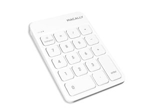 Macally Bluetooth Number Pad لأجهزة الكمبيوتر المحمول ، Apple ، Mac ، iMac ، MacBook Pro / Air ، Ipad ، Windows PC ، Tablet ، أو كمبيوتر سطح المكتب - لوحة مفاتيح رقمية لاسلكية ذات 18 مفتاحًا قابلة لإعادة الشحن - لوحة مفاتيح رقمية بلوتوث 10 مفاتيح بيضاء