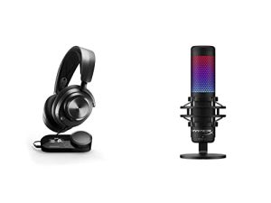 سماعة الألعاب ستيل سيريز Arctis Nova Pro متعددة الأنظمة و HyperX QuadCast S - ميكروفون مكثف USB RGB للكمبيوتر الشخصي ، PS4 ، PS5 و Mac ، حامل للصدمات مضاد للاهتزاز ، 4 أنماط قطبية