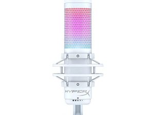 HyperX QuadCast S - RGB USB Condenser Microphone for PC، PS5، Mac، Anti-Vibration Shock Mount، 4 Polar Patterns، Pop Filter، Gain Control، Gaming، Streaming، Podcasts، Twitch، YouTube، Discord - White