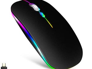 ماوس لاسلكي LED من SAWEY لجهاز MacBook airMacBook proLaptopsWindowsMac ، ماوس صامت قابل لإعادة الشحن 2.4G USB Type-c ، ماوس لاسلكي قابل لإعادة الشحن لجهاز MacBookairpromacpc (أسود)